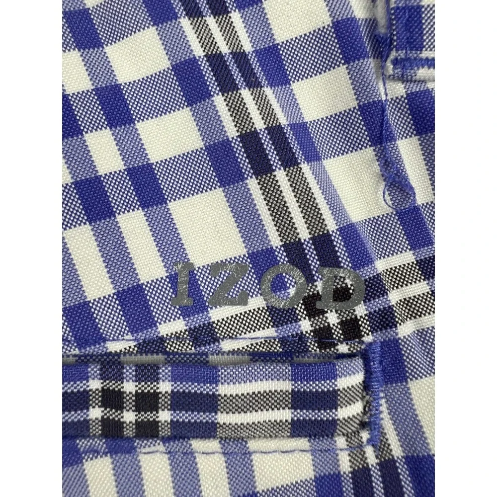 IZOD Golf Shorts Mens 36 Blue White Plaid Excellent Performance Flat Front